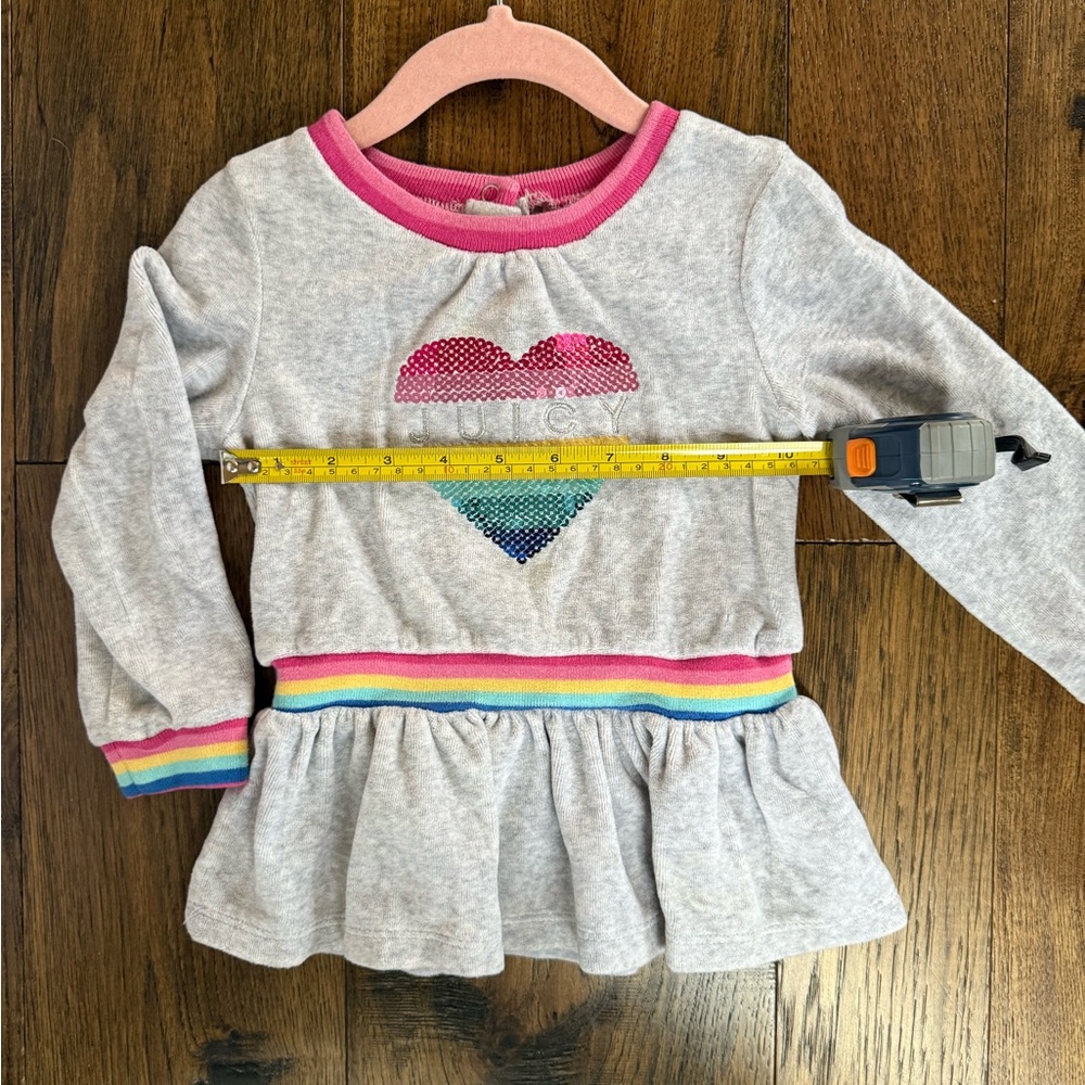 Juicy Couture Rainbow Sequin Heart Velour Peplum Top (24M) - Picture 5 of 7